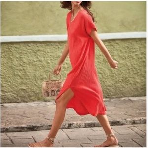 Eileen Fisher Lofty Organic Cotton Gauze V Neck Dress